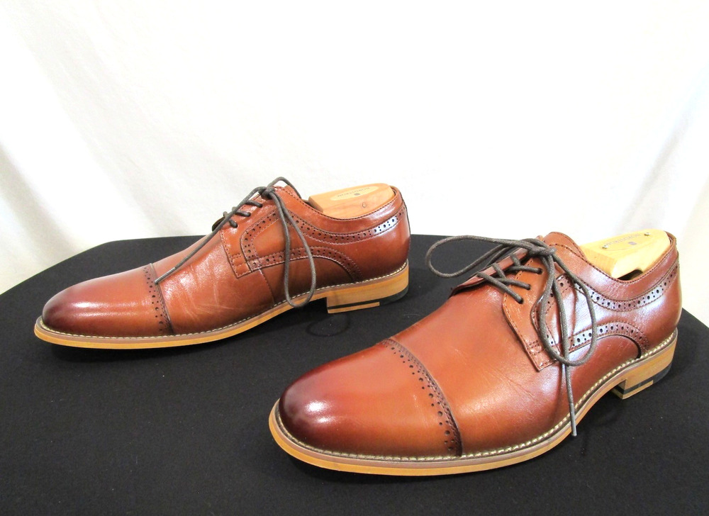 Stacy Adams Dickinson Cognac Brown Leather Cap Toe Oxford Shoes Men 9.5 M